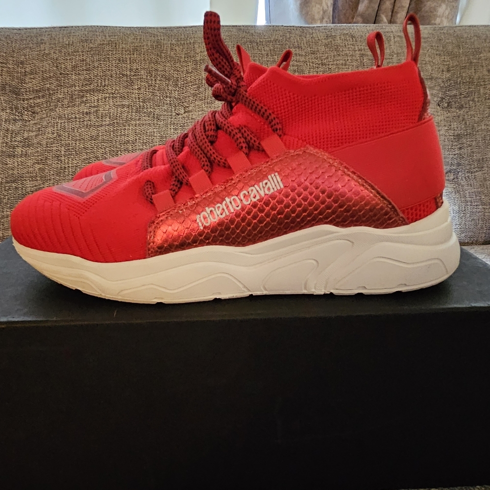 ROBERTO CAVALLI RED KNIT SNEAKER